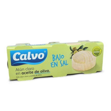 Atún claro en aceite de oliva bajo en sal "Calvo" Pack 3 latas (3 x 52gr)