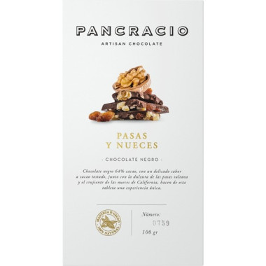 Chocolate negro con pasas y nueces "Pancracio" 100gr