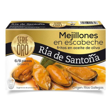 Mejillones en escabeche "Ría de Santoña" 6/8 piezas 111gr Serie Oro